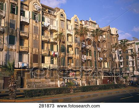 Road in front of apartment buildings, Alexandria, Egypt View Large Photo Image Stock Image - Road in front of apartment buildings, Alexandria, Egypt . Fotosearch