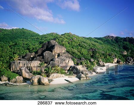 Rock formations at coast, Source Dargent Beach, La Digue Island, Seychelles View Large Photo Image Stock Photo - Rock formations at coast, Source Dargent Beach, La Digue Island, Seychelles . Fotosearch