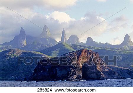 Rock formations at coast, Ua Pou Island, Marquesas Islands, French Polynesia View Large Photo Image Picture - Rock formations at coast, Ua Pou Island, Marquesas Islands, French Polynesia . Fotosearch