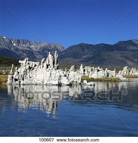 Stock Photo - Rock formations in lake, Mono Lake, California, USA . Fotosearch