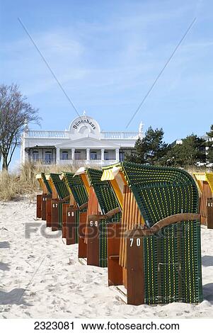 Row of beach chairs on beach, Ostseebad Binz, Rugen, Mecklenburg-West Pomerania, Germany View Large Photo Image Stock Image - Row of beach chairs on beach, Ostseebad Binz, Rugen, Mecklenburg-West Pomerania, Germany . Fotosearch