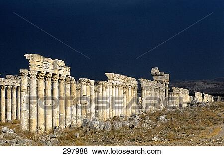 Stock Photo - Ruins against overcast sky, Apamea, Syria . Fotosearch