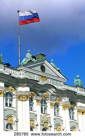 Russian flag on top of museum, Ermitage Museum, St. Petersburg, Russia View Large Photo Image Stock Photography - Russian flag on top of museum, Ermitage Museum, St. Petersburg, Russia . Fotosearch