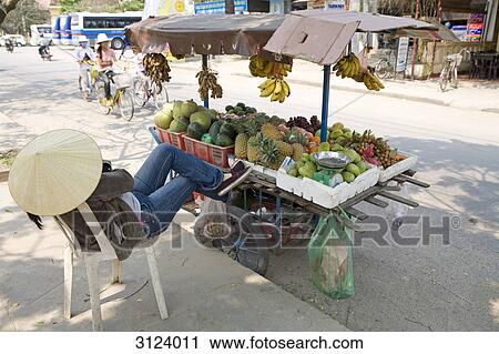 Salesperson at a fruit stand on a street, Hoi An, Vietnam View Large Photo Image Stock Image - Salesperson at a fruit stand on a street, Hoi An, Vietnam . Fotosearch