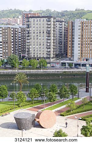 Sculpture in a park in Bilbao, Spain, aerial perspective View Large Photo Image Stock Image - Sculpture in a park in Bilbao, Spain, aerial perspective . Fotosearch