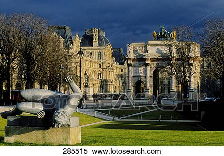 Stock Photography - Sculpture in front of building, Paris, Ile-de-France, France . Fotosearch