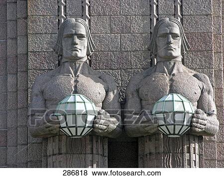 Sculptures on wall of railway station, Central Railway Station, Helsinki, Finland View Large Photo Image Stock Photo - Sculptures on wall of railway station, Central Railway Station, Helsinki, Finland . Fotosearch
