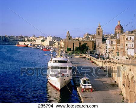 Ship moored at harbor, Malta View Large Photo Image Picture - Ship moored at harbor, Malta . Fotosearch
