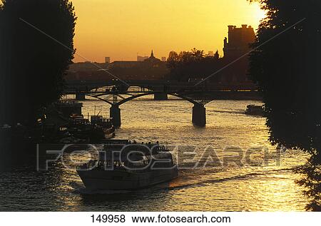 Ship on river Seine, Paris, France View Large Photo Image Stock Photo - Ship on river Seine, Paris, France . Fotosearch