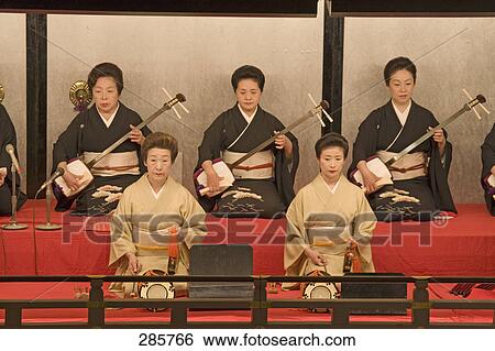 Stock Photograph - Stage performers performing, Kamogawa Theater, Kyoto, Japan, Kamogawa Theater, Kyoto, Japan . Fotosearch