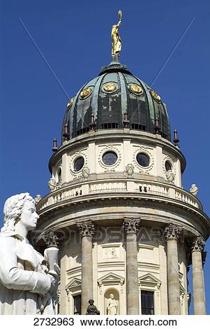 Statue in front of cathedral, French Cathedral, Gendarmenmarkt, Berlin, Germany View Large Photo Image Stock Image - Statue in front of cathedral, French Cathedral, Gendarmenmarkt, Berlin, Germany . Fotosearch