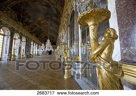 Statues in glass gallery of castle, Hall of Mirrors, Palace of Versailles, Paris, France View Large Photo Image Stock Photo - Statues in glass gallery of castle, Hall of Mirrors, Palace of Versailles, Paris, France . Fotosearch