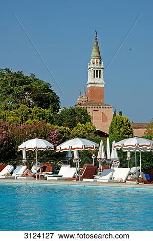 Swimming pool of a hotel, Venice, Italy View Large Photo Image Stock Photo - Swimming pool of a hotel, Venice, Italy . Fotosearch