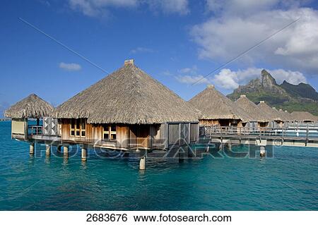 Thatched roof huts in shallow water, Saint-Regis Resort, Bora Bora, Society Island, French Polynesia View Large Photo Image Stock Photograph - Thatched roof huts in shallow water, Saint-Regis Resort, Bora Bora, Society Island, French Polynesia . Fotosearch