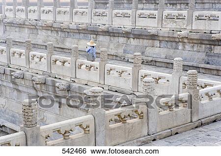 Stock Photograph - Tourist walking near balustrade, Tiananmen Gate Of Heavenly Peace, Imperial Palace, Forbidden City, Beijing, China . Fotosearch