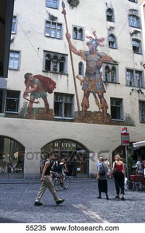Tourists in front of painted house, Regenburg, Bavaria, Germany View Large Photo Image Stock Photography - Tourists in front of painted house, Regenburg, Bavaria, Germany . Fotosearch