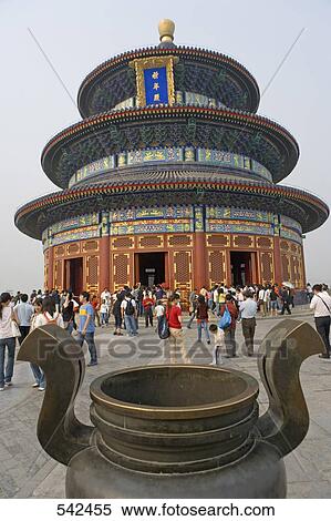 Tourists in front of temple, Hall Of Prayer For Good Harvests, Temple Of Heaven, Beijing, China View Large Photo Image Stock Photography - Tourists in front of temple, Hall Of Prayer For Good Harvests, Temple Of Heaven, Beijing, China . Fotosearch
