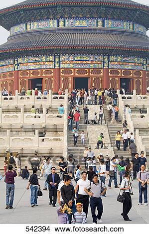 Tourists in front of temple, Temple Of Heaven, Beijing, China View Large Photo Image Picture - Tourists in front of temple, Temple Of Heaven, Beijing, China . Fotosearch