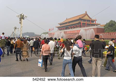 Tourists on city square, Tiananmen Gate Of Heavenly Peace, Imperial Palace, Forbidden City, Tiananmen Square, Beijing, China View Large Photo Image Stock Image - Tourists on city square, Tiananmen Gate Of Heavenly Peace, Imperial Palace, Forbidden City, Tiananmen Square, Beijing, China . Fotosearch