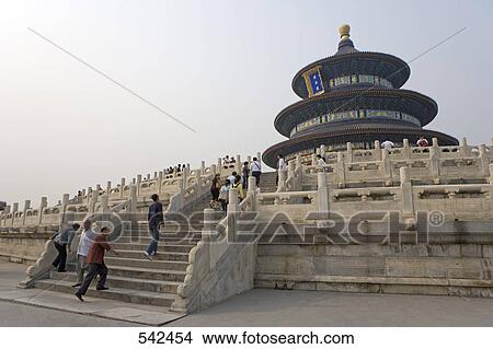 Tourists on staircase in temple, Hall Of Prayer For Good Harvests, Temple Of Heaven, Beijing, China View Large Photo Image Picture - Tourists on staircase in temple, Hall Of Prayer For Good Harvests, Temple Of Heaven, Beijing, China . Fotosearch
