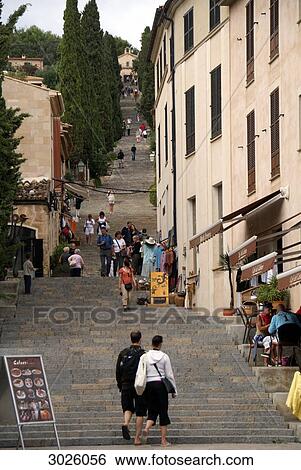 Tourists on the staircase of the Kalvarienberg, Pollenca, Majorca, Spain View Large Photo Image Stock Photograph - Tourists on the staircase of the Kalvarienberg, Pollenca, Majorca, Spain . Fotosearch
