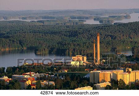 Picture - Town at lakeside, Kallavesi Lake, Kuopio, Northern Savonia, Finland . Fotosearch
