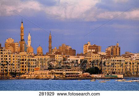 Town at waterfront, Alexandria, Egypt View Large Photo Image Stock Photo - Town at waterfront, Alexandria, Egypt . Fotosearch