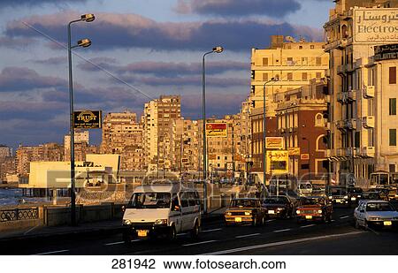 Traffic on road in city, Alexandria, Egypt View Large Photo Image Stock Image - Traffic on road in city, Alexandria, Egypt . Fotosearch