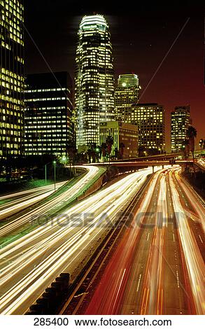 Traffic on road in city at night, California, USA View Large Photo Image Stock Image - Traffic on road in city at night, California, USA . Fotosearch