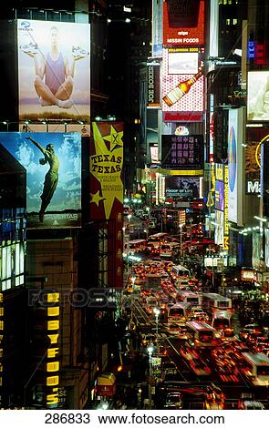 Traffic on road in city at night, Manhattan, New York City, New York State, USA View Large Photo Image Stock Image - Traffic on road in city at night, Manhattan, New York City, New York State, USA . Fotosearch