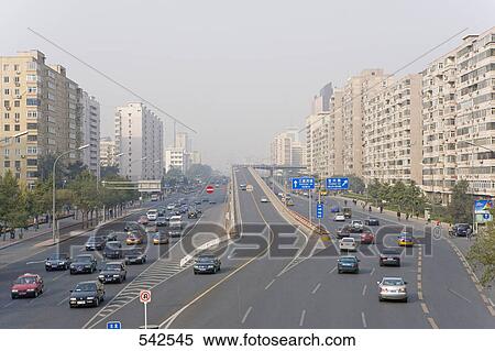 Traffic on road in city, Beijing, China View Large Photo Image Stock Photography - Traffic on road in city, Beijing, China . Fotosearch