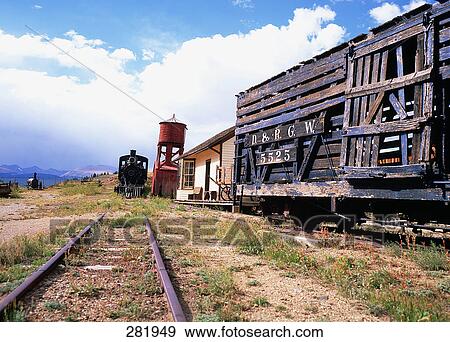 Train engine at abandoned railway station View Large Photo Image Stock Photo - Train engine at abandoned railway station . Fotosearch