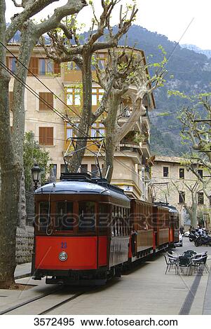 Tram, Puerto de Soller, Mallorca, Spain, Europe View Large Photo Image Stock Photography - Tram, Puerto de Soller, Mallorca, Spain, Europe . Fotosearch