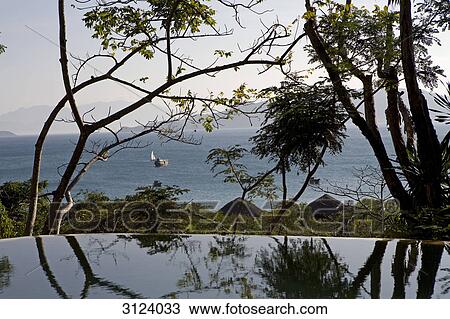 Stock Image - View from the Evason Hideaway Hotel to the sea, Nha Trang, Vietnam, high angle view . Fotosearch