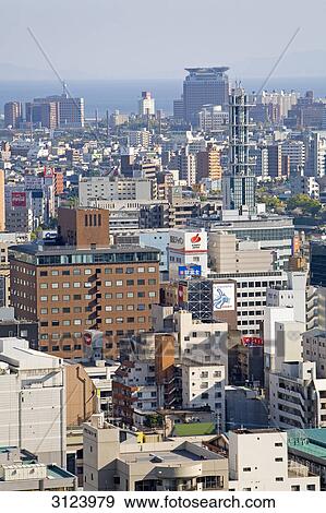 View of Kagoshima, ocean in the background, Japan, aerial perspective View Large Photo Image Stock Photo - View of Kagoshima, ocean in the background, Japan, aerial perspective . Fotosearch