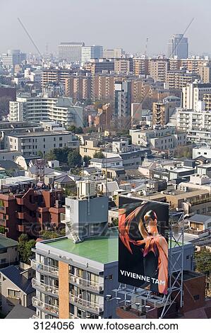 Stock Photograph - View over Tokyo, Japan, aerial perspective . Fotosearch