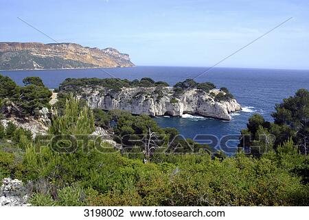 Stock Image - View to bay, Calanque de Port-Pin, France . Fotosearch