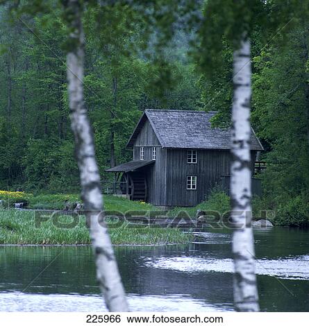 Watermill near stream in forest, Sweden View Large Photo Image Stock Photograph - Watermill near stream in forest, Sweden . Fotosearch