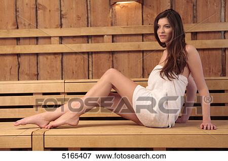 Stock Photo - Young woman in sauna . Fotosearch