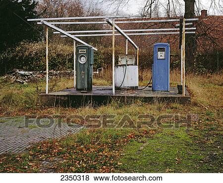 Stock Photo - Abandoned gas station, Mecklenburg-Western Pomerania, Germany . Fotosearch
