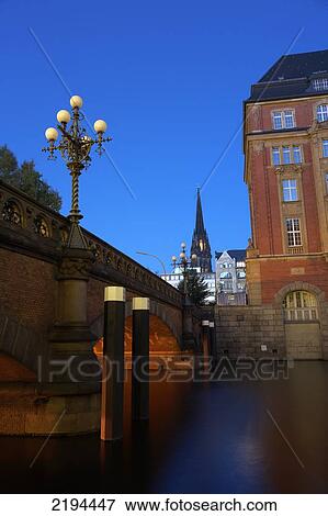 Bridge across canal, Heiligengeistbruecke, St. Nicholas' Church, Hamburg, Germany View Large Photo Image Stock Photo - Bridge across canal, Heiligengeistbruecke, St. Nicholas' Church, Hamburg, Germany . Fotosearch