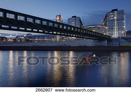 Stock Photo - Bridge across river, Guestav Heinemann Bridge, New Central Station, Berlin Hauptbahnhof, Berlin, Germany . Fotosearch