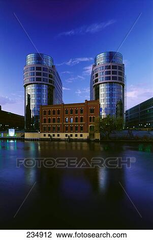 Stock Image - Buildings at waterfront, Moabit, Berlin, Germany . Fotosearch