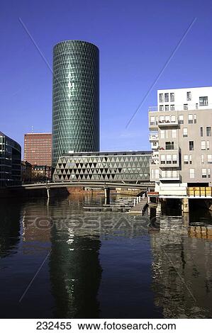 Buildings at waterfront, West Port, Main River, Frankfurt, Hesse, Germany View Large Photo Image Stock Photography - Buildings at waterfront, West Port, Main River, Frankfurt, Hesse, Germany . Fotosearch