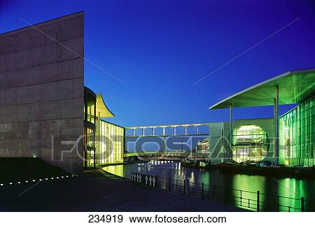 Buildings lit up at dusk, Marie-Elisabeth-Lueders-Haus, Spree River, Berlin, Germany View Large Photo Image Stock Photo - Buildings lit up at dusk, Marie-Elisabeth-Lueders-Haus, Spree River, Berlin, Germany . Fotosearch