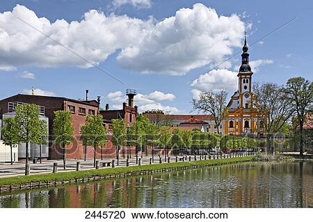 Church at waterfront, Niederlausitz, Brandenburg, Germany View Large Photo Image Stock Image - Church at waterfront, Niederlausitz, Brandenburg, Germany . Fotosearch