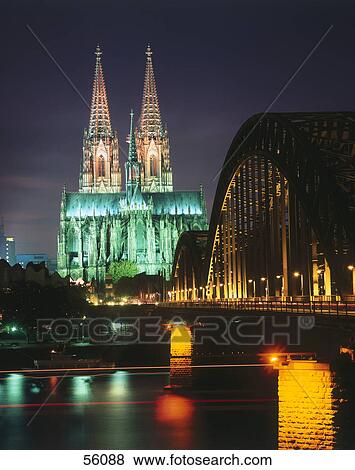 Church illuminated at night, Cologne, Germany, Europe View Large Photo Image Stock Photo - Church illuminated at night, Cologne, Germany, Europe . Fotosearch