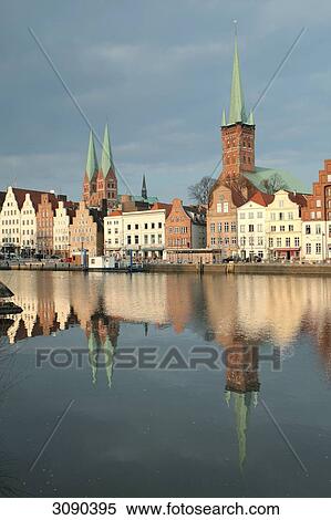 Stock Photography - Church of Our Lady and Petrikirche, Luebeck, Schleswig-Holstein, Germany . Fotosearch
