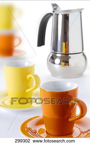 Close-up of cups and saucers View Large Photo Image Stock Image - Close-up of cups and saucers . Fotosearch