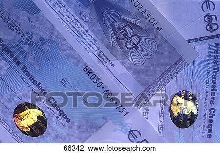 Stock Image - Close-up of traveler's cheque . Fotosearch